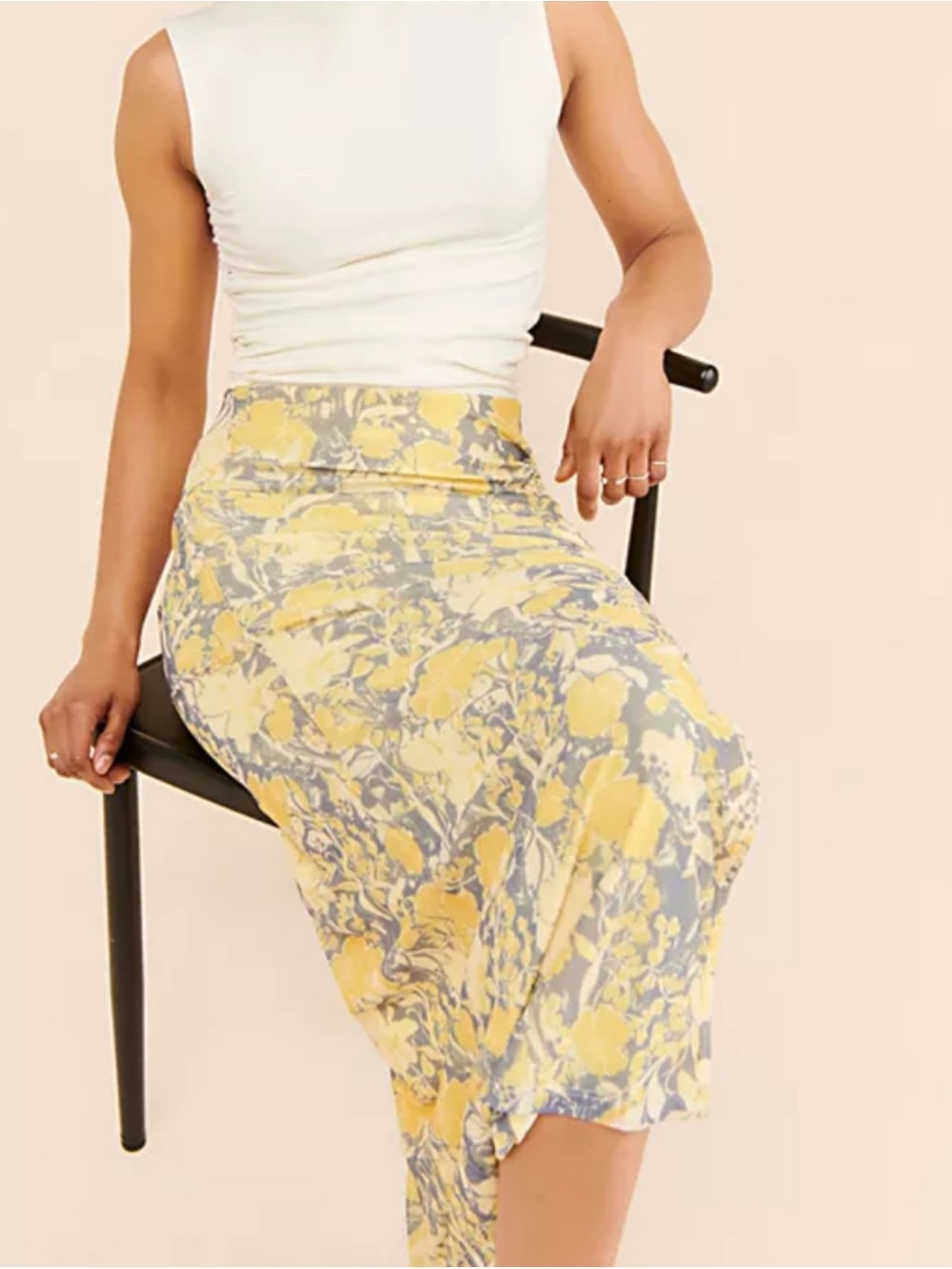 Free People Rosalie Mesh Floral Midi Skirt Floral Midi Skirt in Yellow & Gray